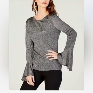 MICHAEL Michael Kors Silver Metallic Bell-Sleeve Top Size XS